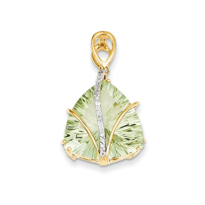 14K Green Quartz and Diamond Pendant