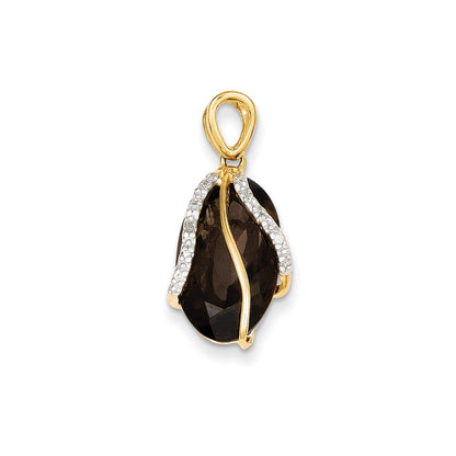 14K Yellow Gold Smoky Quartz & Real Diamond Pendant