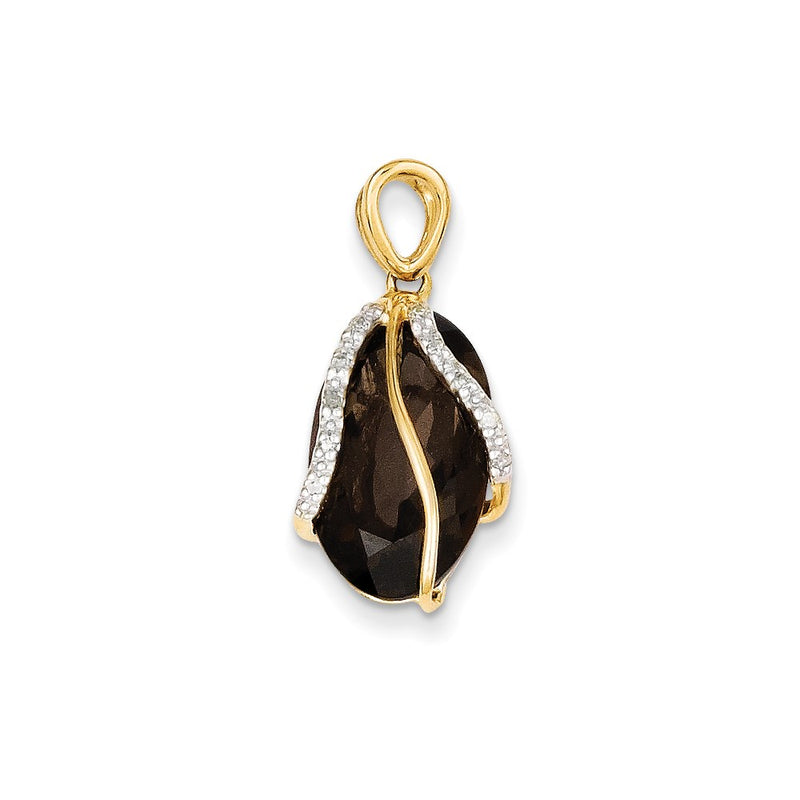 14K Yellow Gold Smoky Quartz & Real Diamond Pendant