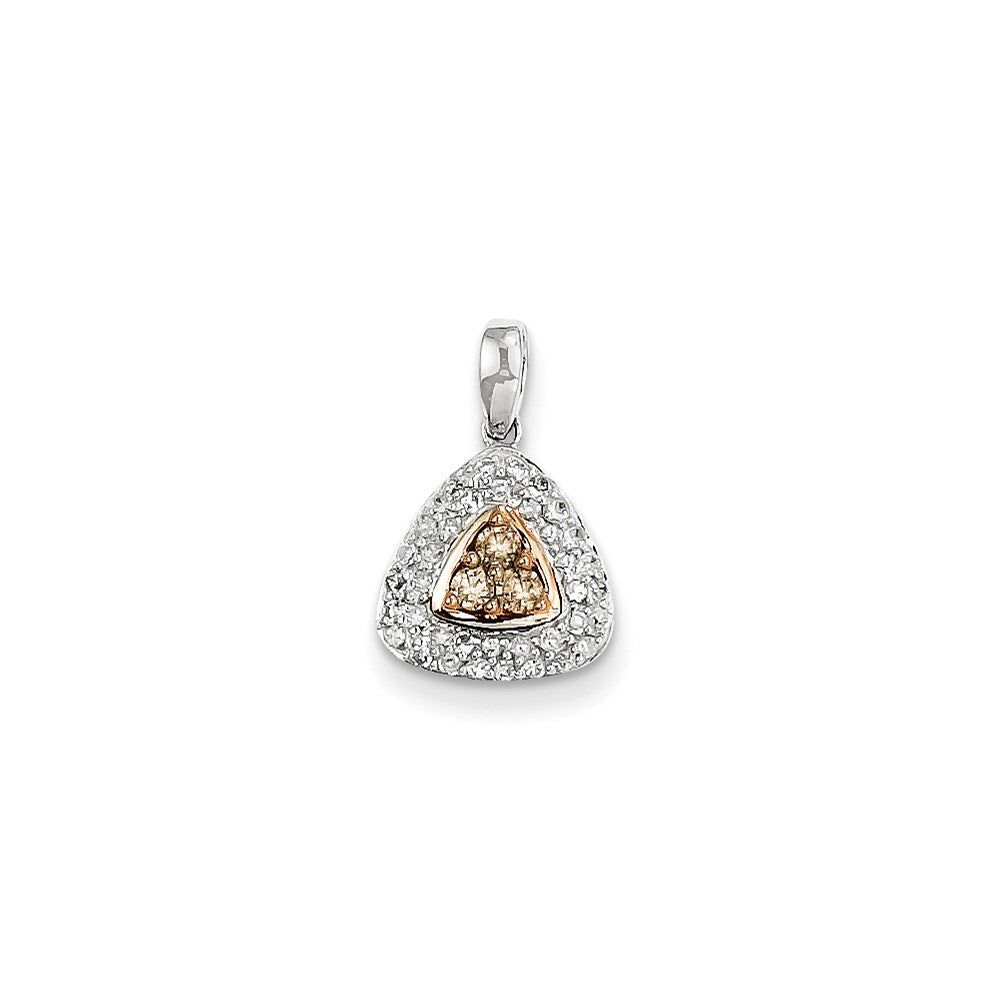 14K White Gold Champagne & White Real Diamond Pendant