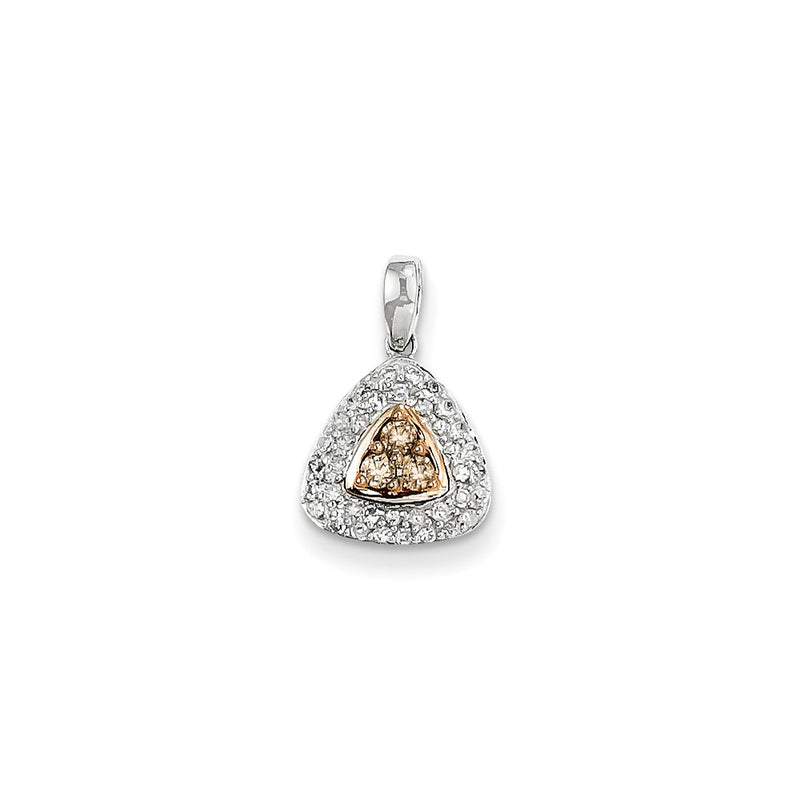 14K White Gold Champagne & White Real Diamond Pendant
