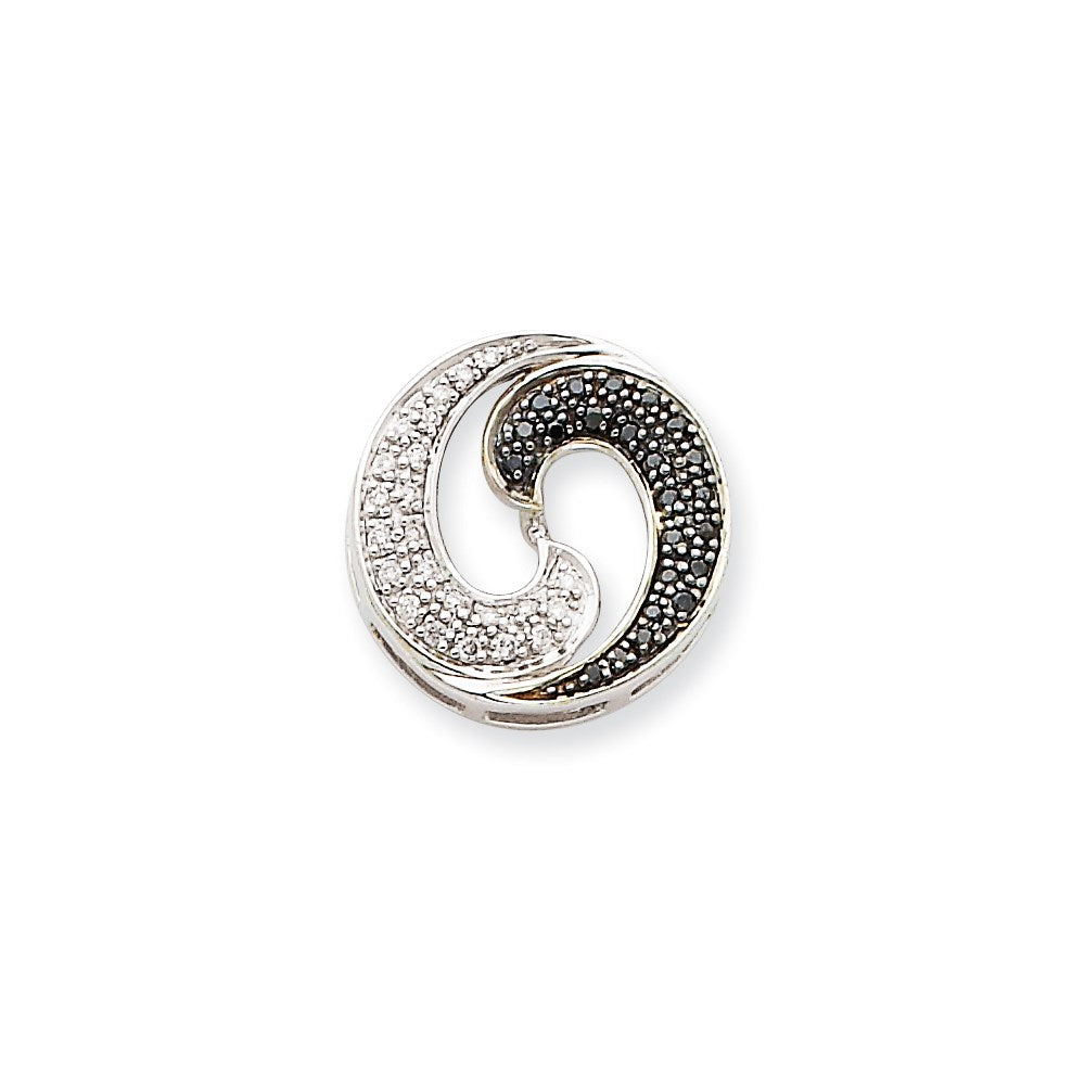 14K White Gold Black & White Real Diamond Pendant w/chain