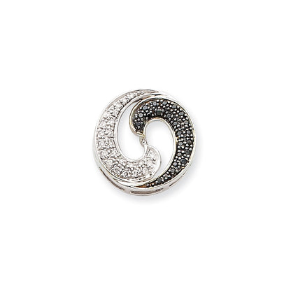 14K White Gold Black & White Real Diamond Pendant w/chain