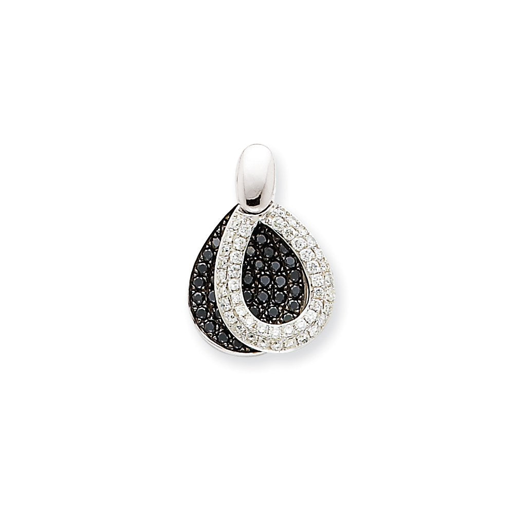 14k Yellow Gold Small Black and White Diamond Pear Pendant White Gold