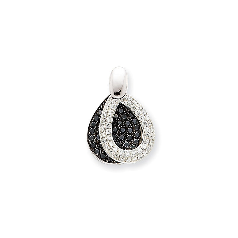 14k Yellow Gold Small Black and White Diamond Pear Pendant White Gold