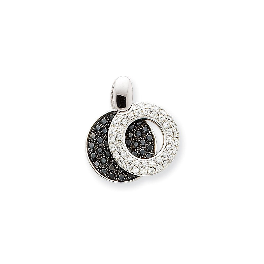 14k Yellow Gold Small Black and White Diamond Circle Pendant White Gold
