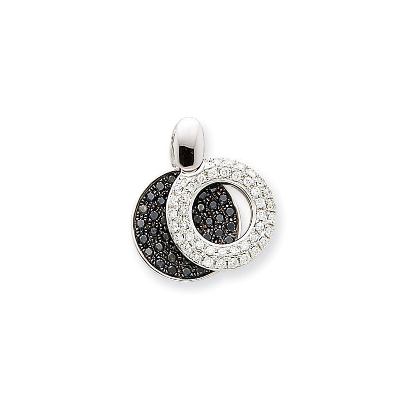 14k Yellow Gold Small Black and White Diamond Circle Pendant White Gold
