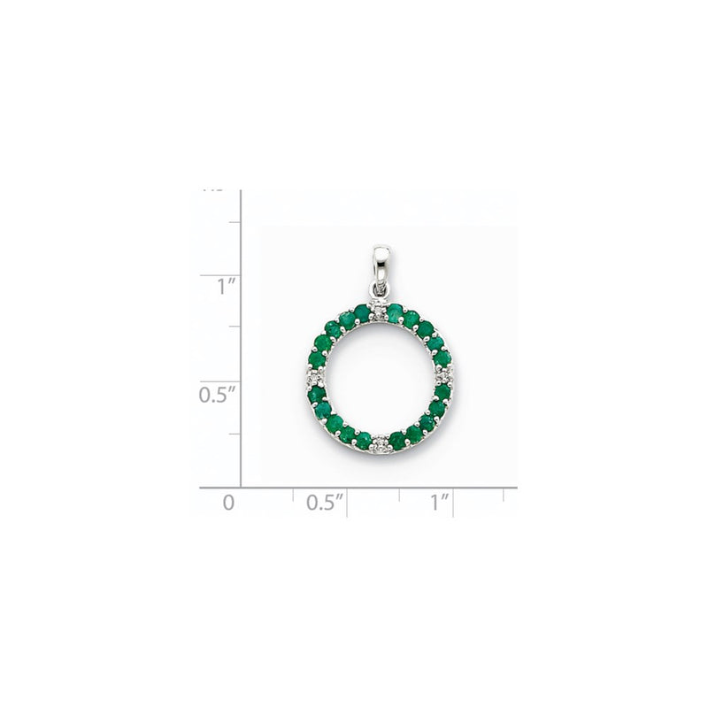 14k White Gold Emerald & Real Diamond Circle Pendant