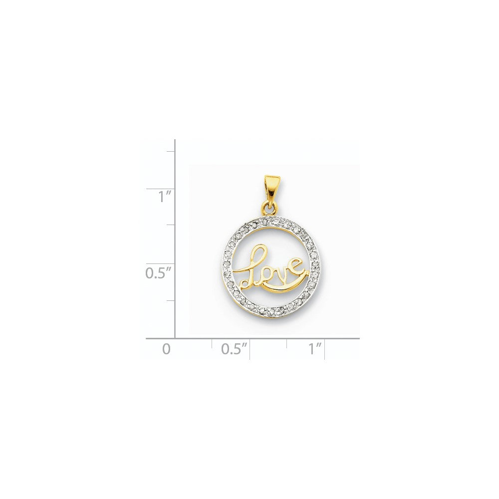 14K Yellow Gold Real Diamond Circle Love Pendant