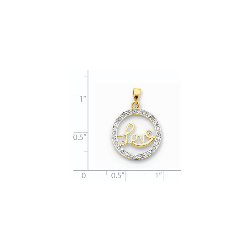 14K Yellow Gold Real Diamond Circle Love Pendant