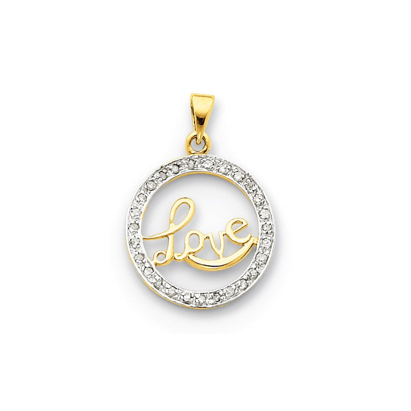 14K Yellow Gold Real Diamond Circle Love Pendant