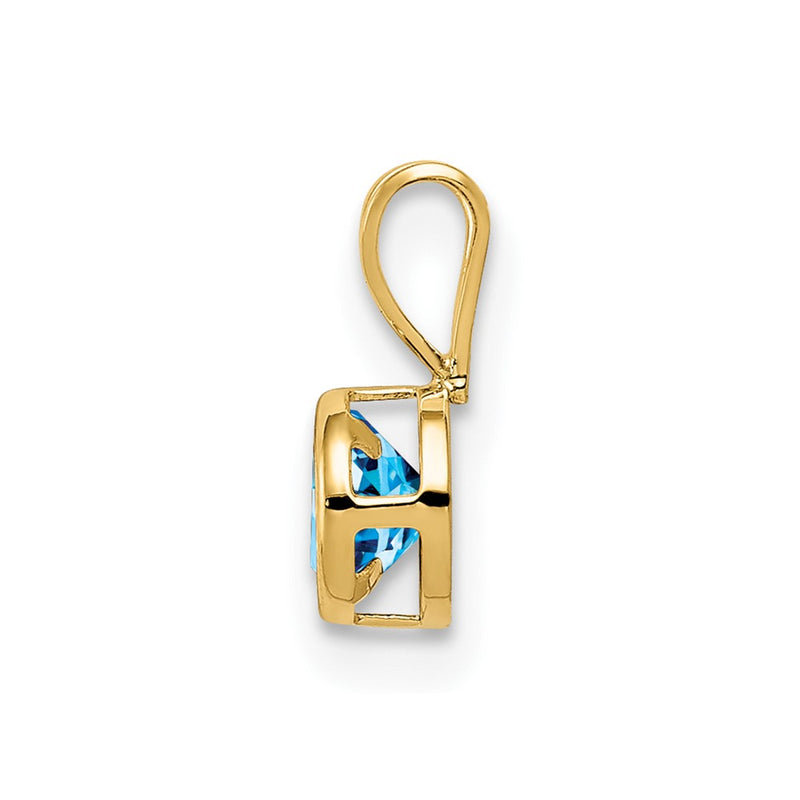 14K Yellow Gold 4mm Blue Topaz bezel pendant