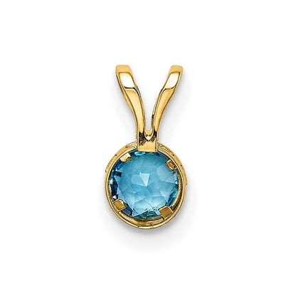 14K Yellow Gold 4mm Blue Topaz bezel pendant