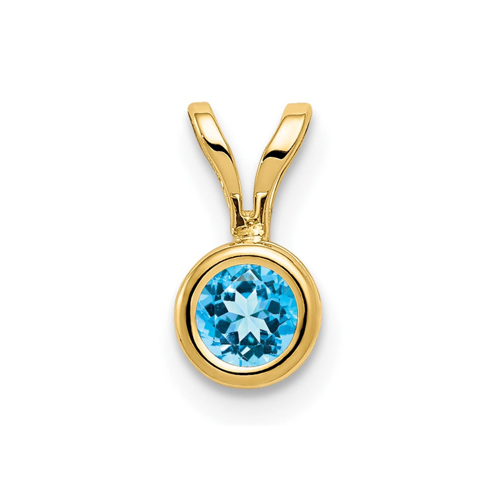 14K Yellow Gold 4mm Blue Topaz bezel pendant