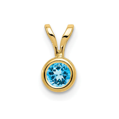14K Yellow Gold 4mm Blue Topaz bezel pendant