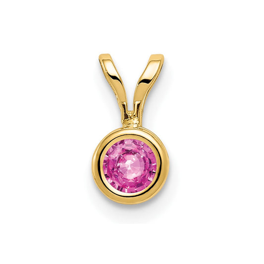 14K Yellow Gold 4mm Pink Sapphire bezel pendant