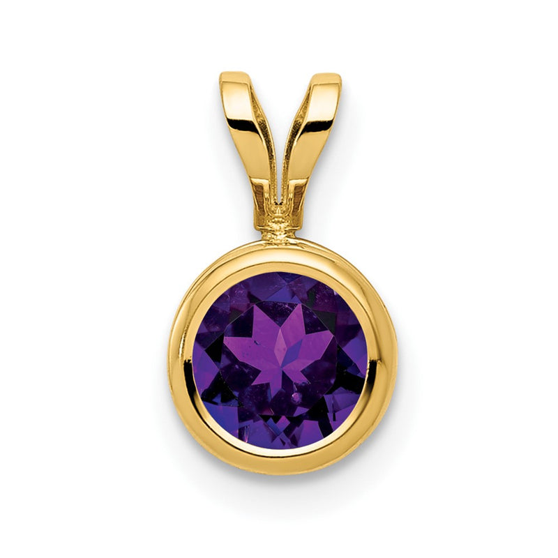 14K Yellow Gold 6mm Amethyst bezel pendant