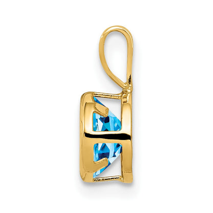 14K Yellow Gold 6mm Blue Topaz Checker bezel pendant