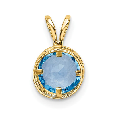 14K Yellow Gold 6mm Blue Topaz Checker bezel pendant