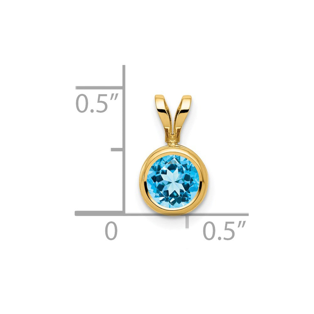 14K Yellow Gold 6mm Blue Topaz Checker bezel pendant
