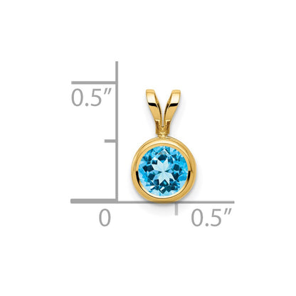 14K Yellow Gold 6mm Blue Topaz Checker bezel pendant