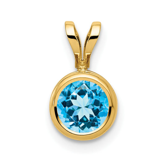14K Yellow Gold 6mm Blue Topaz Checker bezel pendant