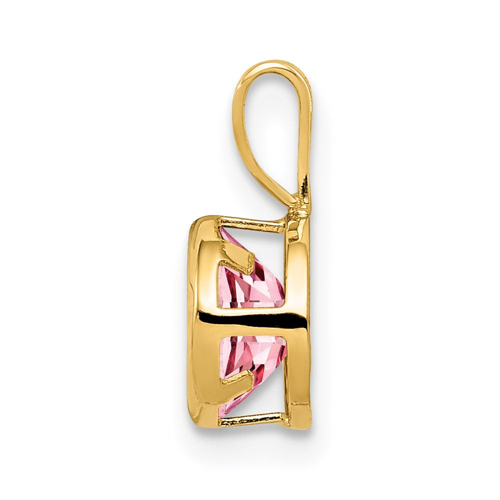 14k Yellow Gold 6mm Pink Tourmaline bezel pendant