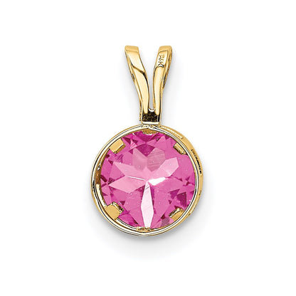14k Yellow Gold 6mm Pink Tourmaline bezel pendant