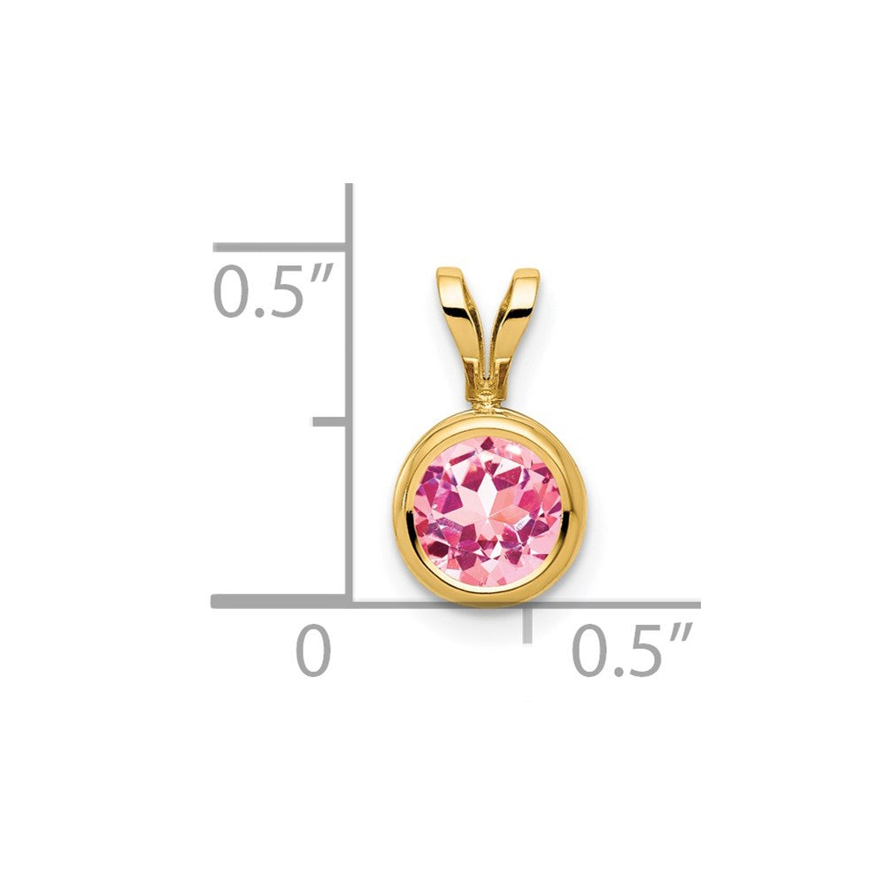 14k Yellow Gold 6mm Pink Tourmaline bezel pendant