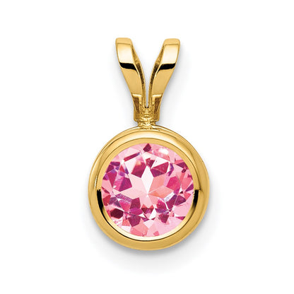 14k Yellow Gold 6mm Pink Tourmaline bezel pendant