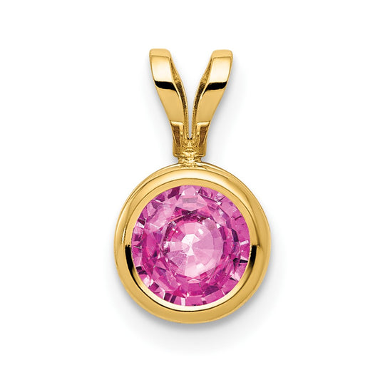 14k 6mm Pink Sapphire bezel Pendant