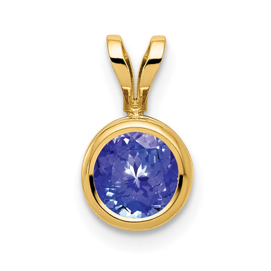 14k Yellow Gold 6mm Tanzanite bezel pendant