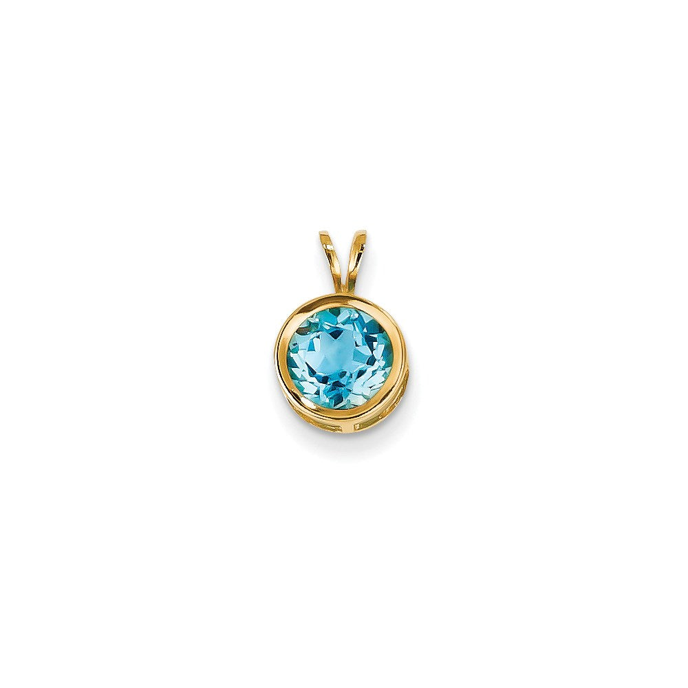 14K Yellow Gold 7mm Blue Topaz Checker bezel pendant