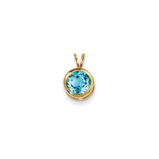 14K Yellow Gold 7mm Blue Topaz Checker bezel pendant