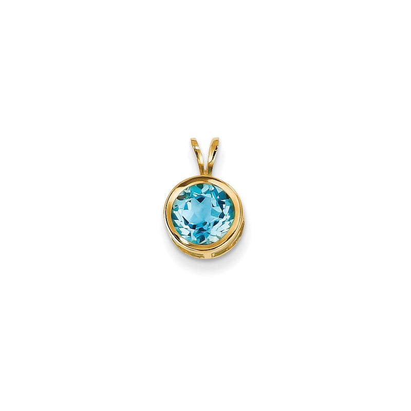 14K Yellow Gold 7mm Blue Topaz bezel pendant