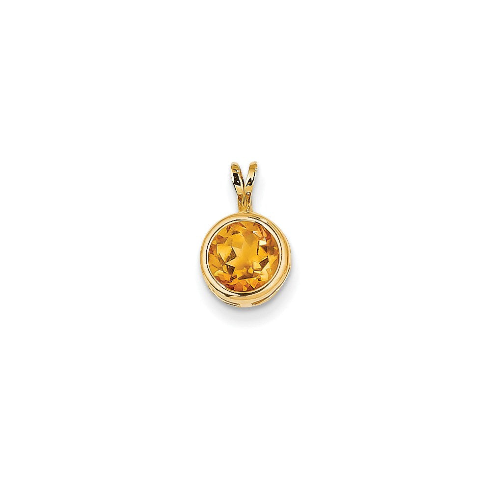 14K Yellow Gold 7mm Citrine Checker bezel pendant