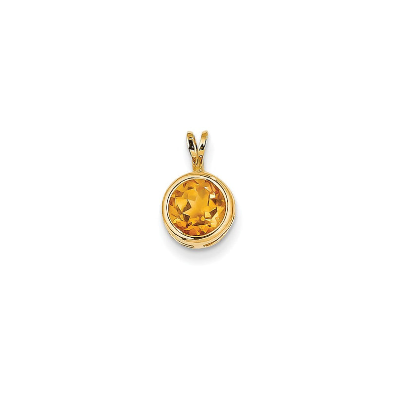 14K Yellow Gold 7mm Citrine Checker bezel pendant