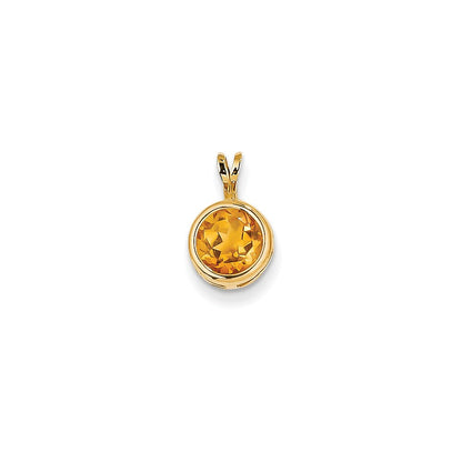 14K Yellow Gold 7mm Citrine bezel pendant
