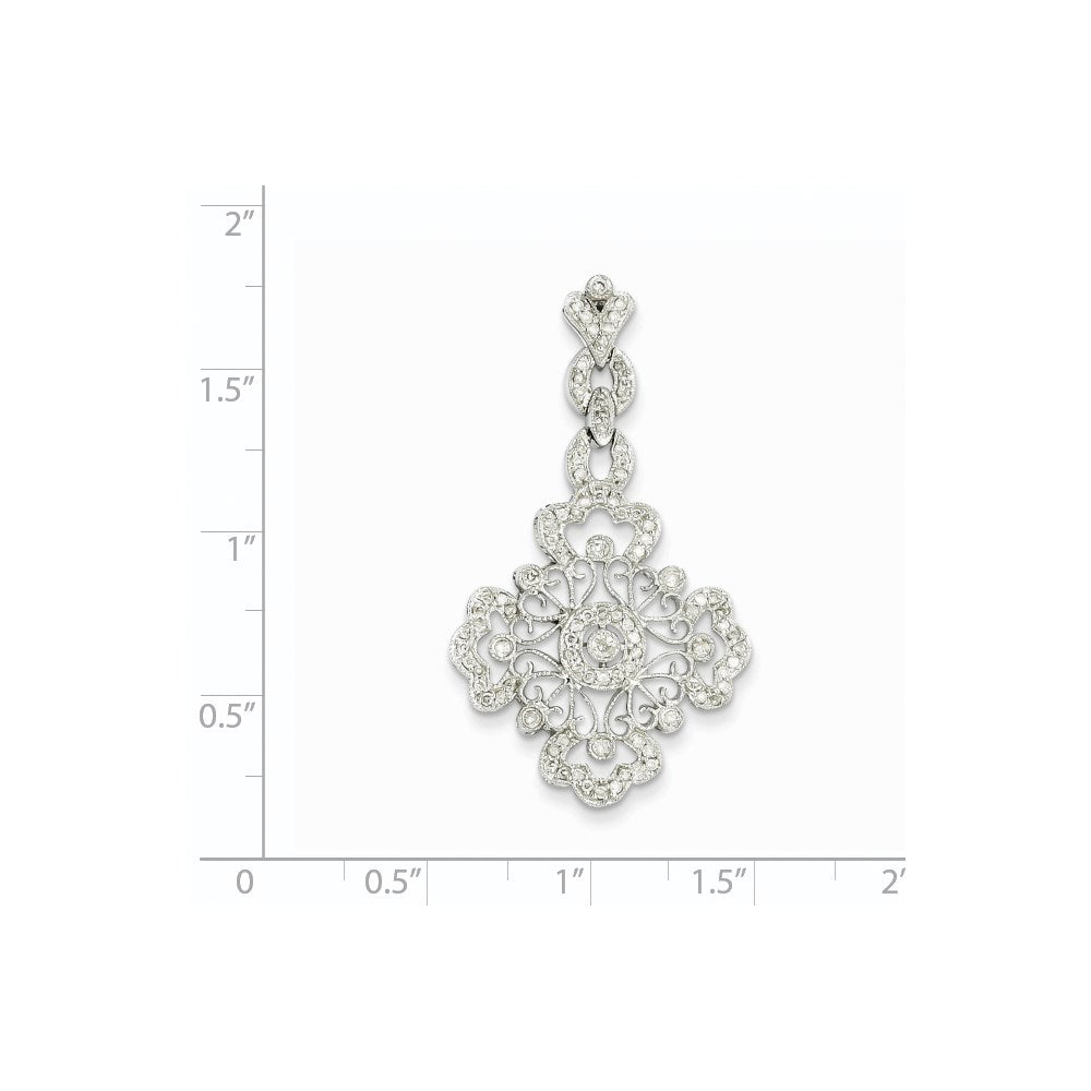 14k White Gold Real Diamond Filigree Pendant