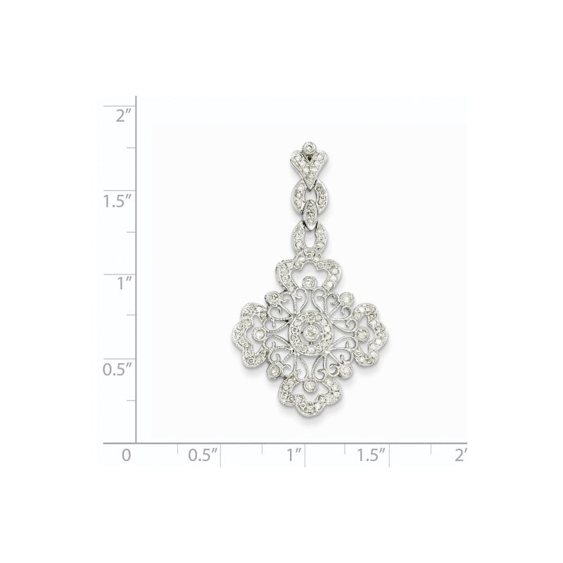14k White Gold Real Diamond Filigree Pendant