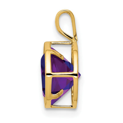 14K Yellow Gold 8mm Amethyst Checker bezel pendant