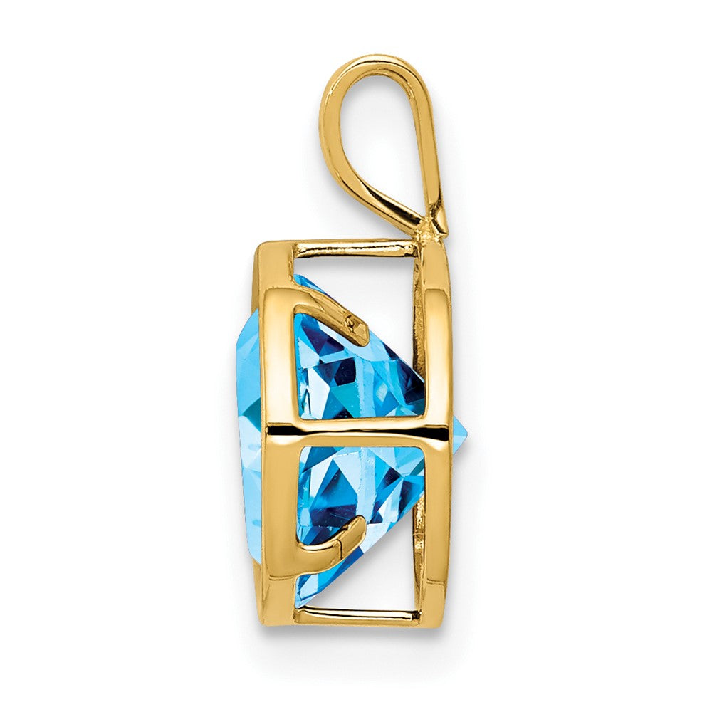 14K Yellow Gold 8mm Blue Topaz Checker bezel pendant