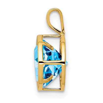14K Yellow Gold 8mm Blue Topaz Checker bezel pendant