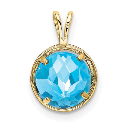 14K Yellow Gold 8mm Blue Topaz Checker bezel pendant