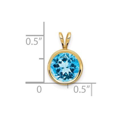 14K Yellow Gold 8mm Blue Topaz Checker bezel pendant
