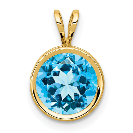 14K Yellow Gold 8mm Blue Topaz Checker bezel pendant