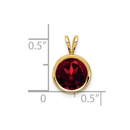 14K Yellow Gold 8mm Garnet Checker bezel pendant