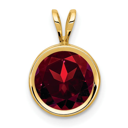 14K Yellow Gold 8mm Garnet Checker bezel pendant