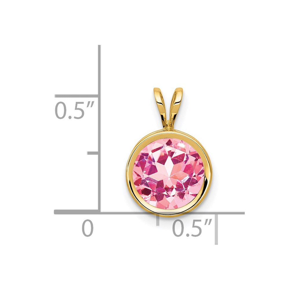 14k Yellow Gold 8mm Pink Tourmaline bezel pendant