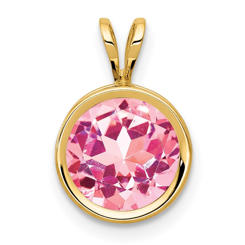 14k Yellow Gold 8mm Pink Tourmaline bezel pendant